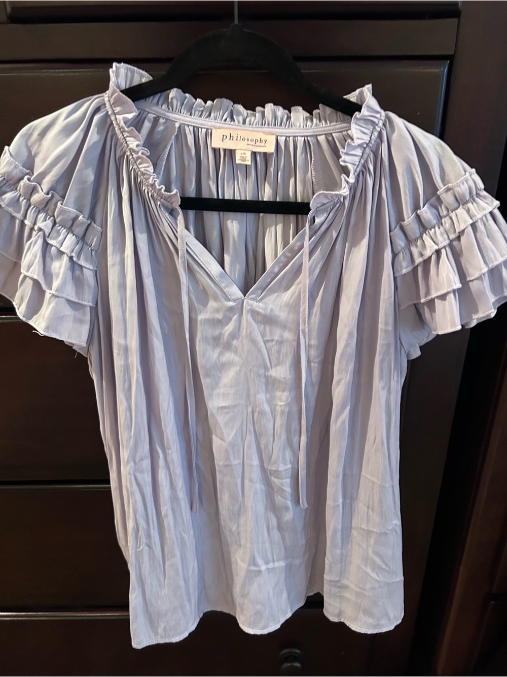 Philosophy Lavender Ruffle Tie-Neck Blouse